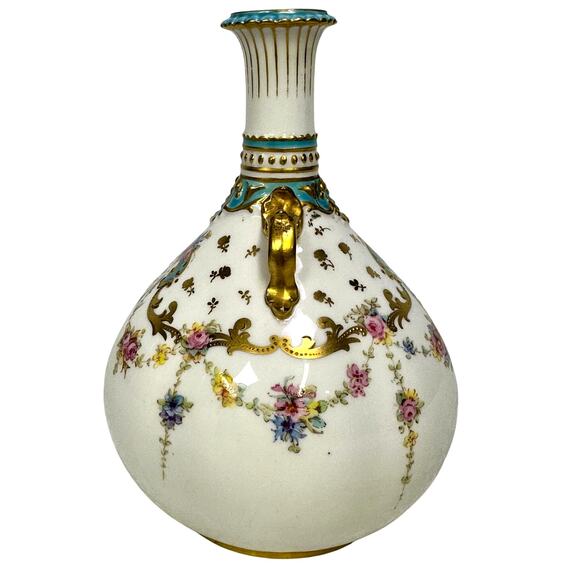 Antique Royal Crown Derby Late 1800's 6" Vase-Turquoise Gilded Accents-Exquisite - Picture 3 of 11